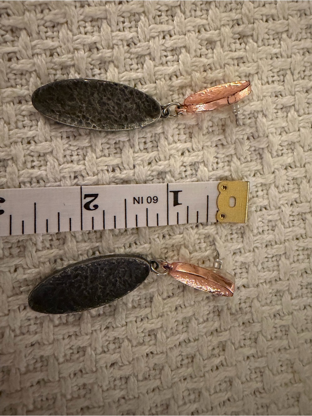 Two-Tone Hammered Drop Earrings - Copper & Gunmetal Lucky EUC